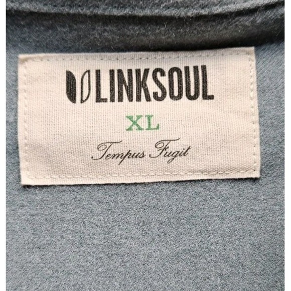 Linksoul Shirt Mens XL Green Tempus Fugit Heavyweight Button Down Flannel - Picture 5 of 7